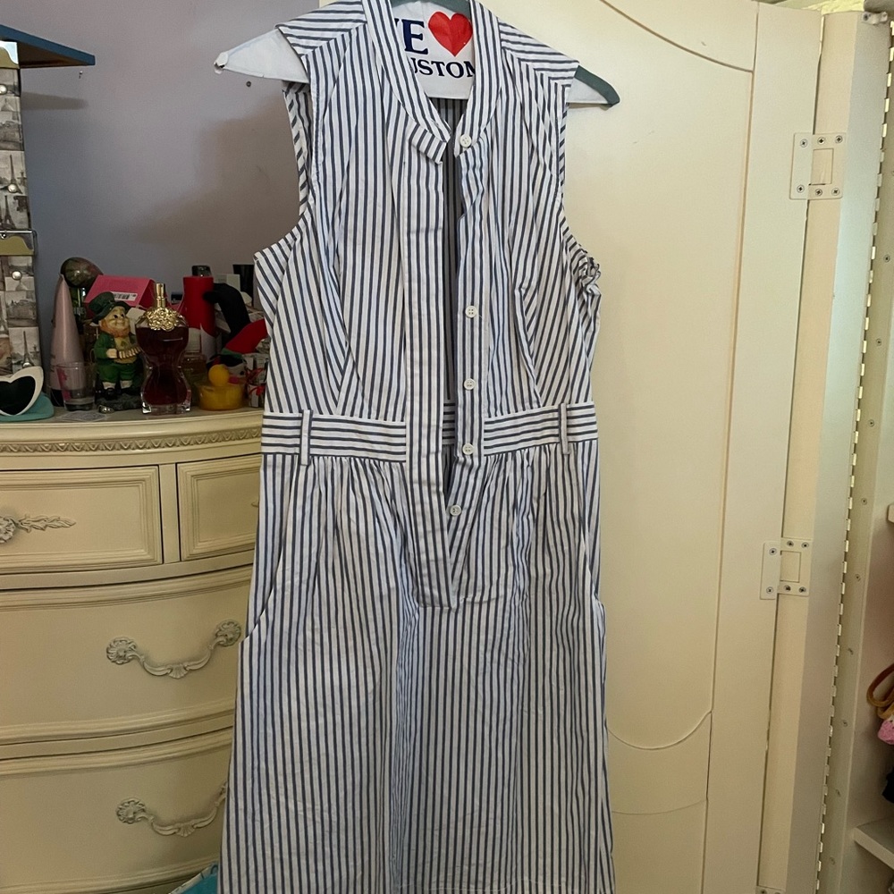 White and blue Venus striped summer dress